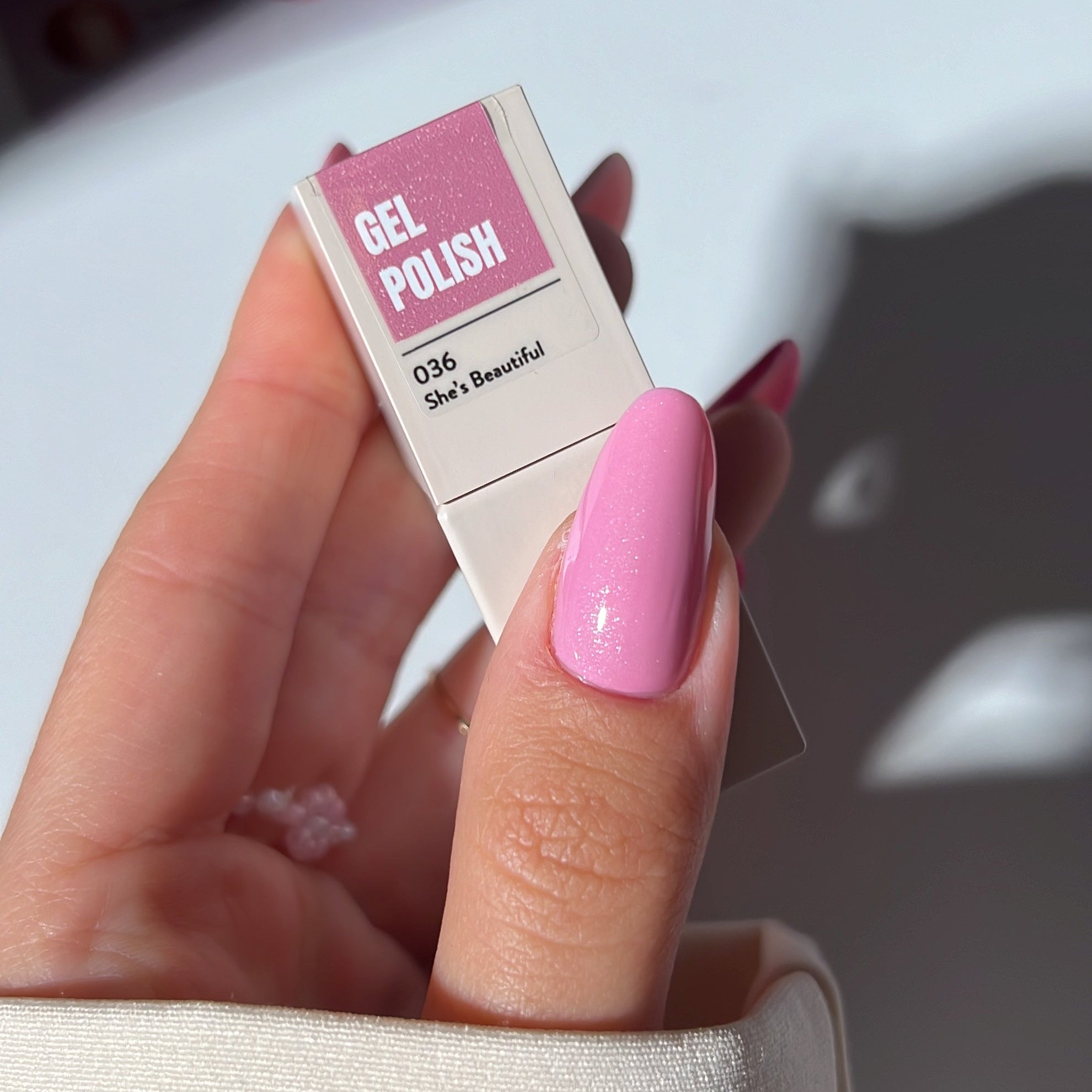 Gel Polish She’s Beautiful 036 | Powder Pink with Gold Shimmer